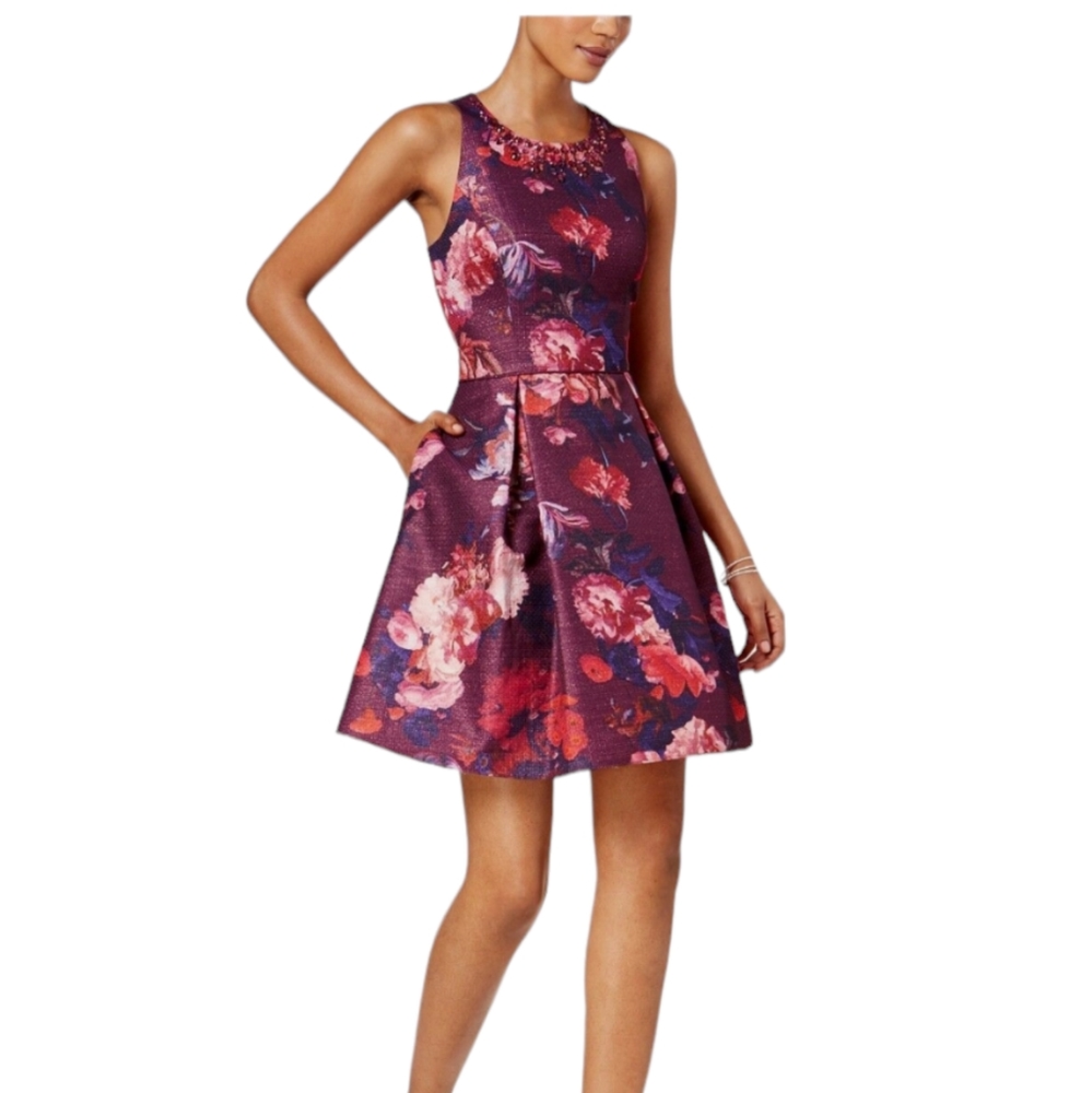 Adrianna Papell Embellished Fit & Flare Floral dress